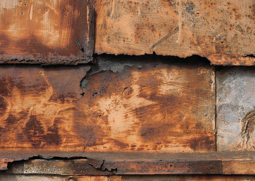 无人,横图,室外,特写,白天,正面,建材,建筑,静物,生锈,钢材,纹路,金属,材料,纹理,墙,墙壁,墙面,黄色,建造,镀锌钢板,钢板,腐蚀,侵蚀,镀锌,肌理,腐化,锈迹斑斑,彩图,镀锌板,防腐