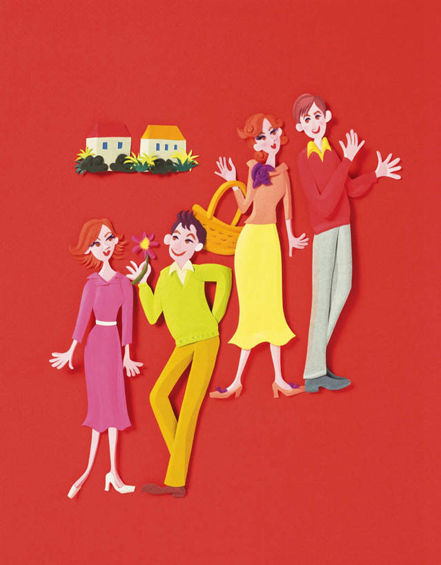 无人,四个人,夫妻,伙伴,朋友,家,笑,说,微笑,露齿笑,竖图,插画,室内,白天,正面,爱情,讨论,友谊,握,红色背景,艺术,盛开,篮子,纸艺,手工艺品,房屋,屋子,浪漫,拿,花蕾,图画,拿着,文化,楼房,住宅,画,花,花瓣,花朵,鲜花,一朵,工艺品,花苞,花蕊,恩爱,握着,恋人,藤编,高雅,漫画,两幢,写实,具体,具象,自信心,品位,剪贴画,拼贴画,交流,友情,男人,男性,年轻男性,年轻女性,女人,女性,情侣,沟通,讲话,交谈,商讨,说话,谈话,彩图,全身,房子,伴侣