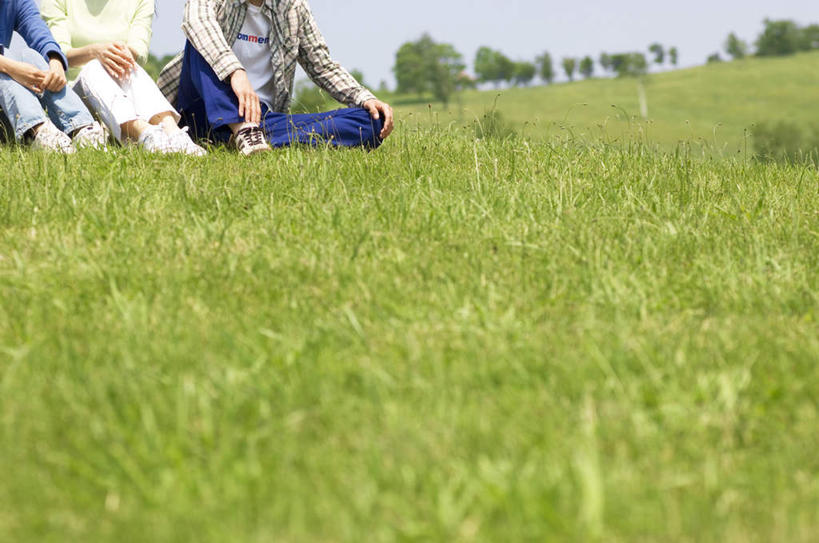 东方人,三个人,伙伴,朋友,坐,盘腿,横图,室外,白天,仰视,友谊,草地,草坪,植物,亚洲,服装,朦胧,模糊,休闲装,黄种人,草,树,树木,衣服,蓝色,绿色,蓝天,天空,自然,天,休闲,休闲服,服饰,生长,晴朗,成长,万里无云,友情,男人,男性,年轻男性,年轻女性,女人,女性,亚洲人,晴空,晴空万里,屈膝,盘腿而坐,盘膝,盘着腿的,盘着腿坐,双腿交叉,坐着,半身,彩图,低角度拍摄