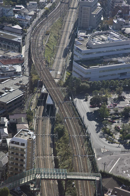 无人,高楼大厦,竖图,俯视,航拍,室外,白天,度假,美景,植物,城市风光,城市,大厦,建筑,摩天大楼,东京,日本,亚洲,阴影,光线,影子,景观,建筑群,轨道,交通,铁轨,娱乐,建设,树,树木,绿色,阳光,自然,享受,休闲,景色,放松,生长,成长,鸟瞰,东亚,本州,关东地方,本州岛,日本国,东京都,彩图,高角度拍摄,大楼,高层建筑,高楼,摩天楼