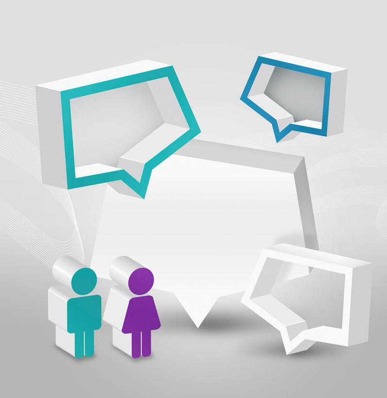 无人,两个人,竖图,室内,白天,白色背景,正面,数码,科技,阴影,网络,高光,几何,计算机图形,合成,白色,对话框,电脑合成图,数码合成图,合成图,写实,具体,具象,男人,男性,年轻男性,年轻女性,女人,女性,彩图,全身,对话气泡框,气泡框,拟人