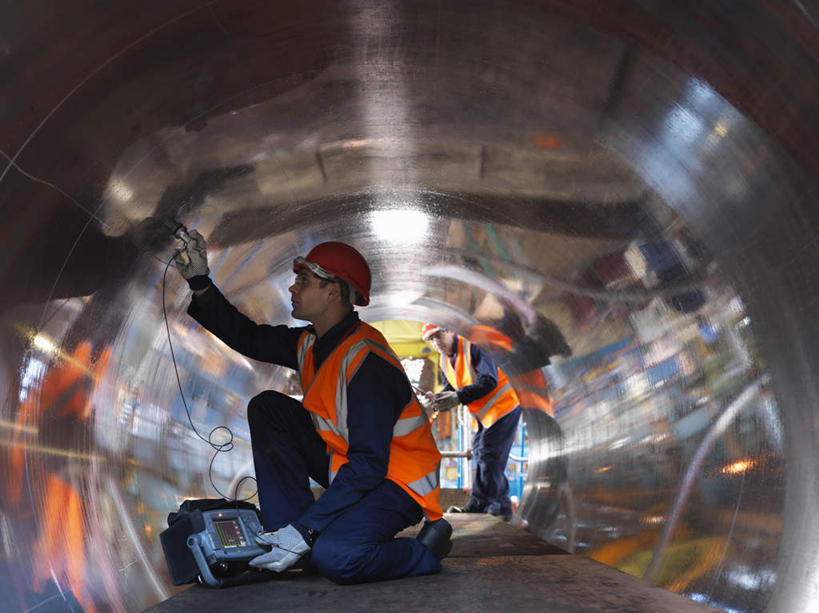 西方人,两个人,伙伴,朋友,机修工,工厂,站,蹲,横图,室内,白天,正面,工作服,制服,友谊,安全,合作,团队,帽子,金属制品,欧洲,欧洲人,握,金属,管子,头盔,防护,拿,拿着,注视,管道,工人,安全帽,手套,观察,看,站着,战略,握着,观看,保护,察看,关注,保险,保全,周全,安稳,安定,联合,合谋,防护手套,工作制服,配合,平安,协作,男人,男性,中年男性,白种人,机械师,机修工人,蹲着,站立,彩图,全身,工作套服,工地,制造厂,安全服,反光背心,反光服,反光衣