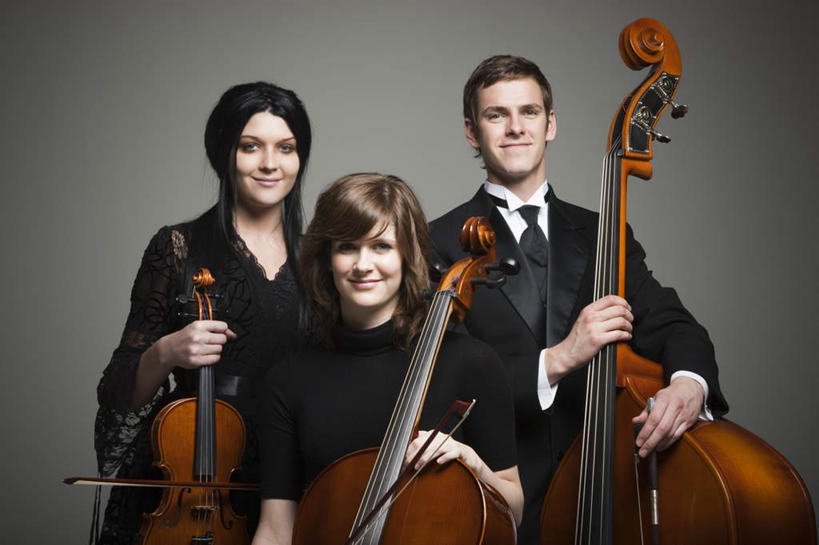 西方人,三个人,伙伴,朋友,站,坐,笑,微笑,露齿笑,横图,室内,白天,正面,衬衫,西装,友谊,欧洲,欧洲人,握,阴影,灰色背景,套装,服装,正装,反射,影子,大提琴,乐器,领带,弦乐器,小提琴,拿,拿着,注视,休闲装,职业装,衣服,观察,看,站着,休闲,休闲服,握着,艺术家,摄影,服饰,影棚,观看,察看,关注,弓拉弦乐器,弓拉弦鸣乐器,中提琴,友情,男人,男性,年轻男性,年轻女性,女人,女性,白种人,站立,坐着,半身,彩图,影棚拍摄,衬衣,拍摄