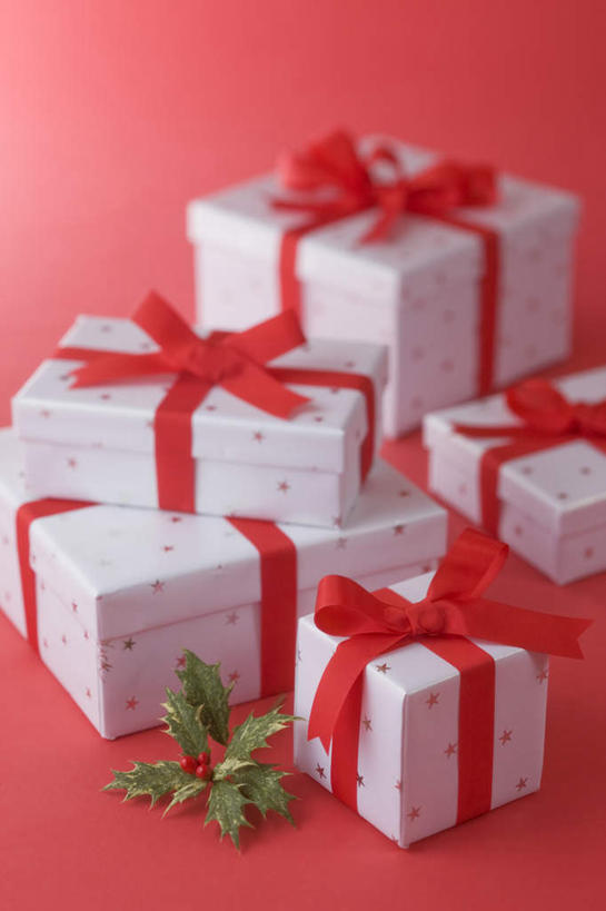 无人,竖图,室内,白天,礼盒,礼物,叶子,圣诞节,五个,许多,红色背景,节日,庆祝,纸盒,绿叶,圣诞树,缎带,文化,盒子,红色,白色,包装盒,蝴蝶结,礼品盒,庆典,嫩叶,摄影,礼品,影棚,纪念,叶,叶片,彩图,影棚拍摄,拍摄