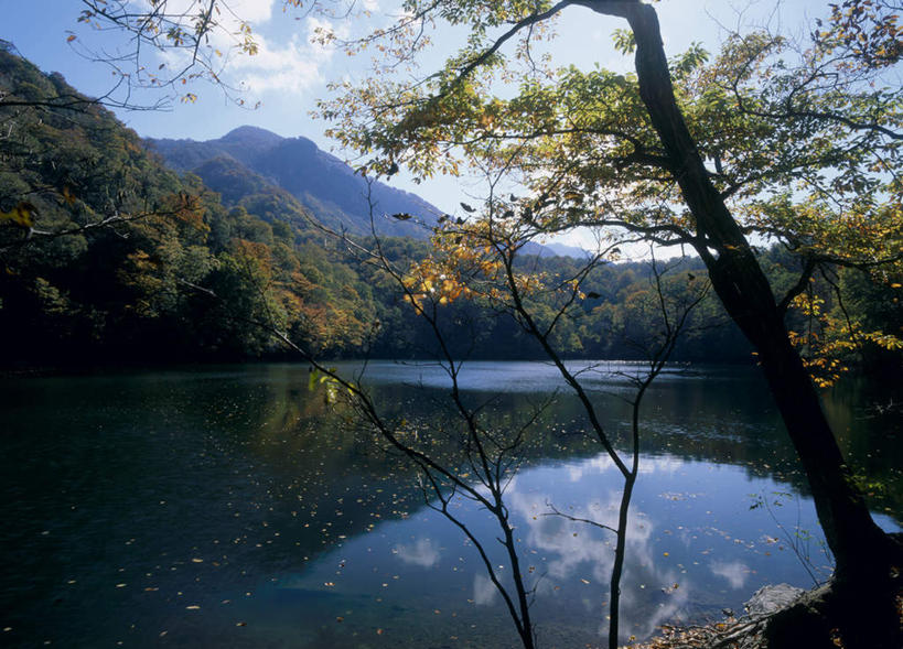 无人,横图,室外,白天,正面,旅游,度假,湖,湖泊,美景,山,山脉,树林,水,植物,日本,亚洲,阴影,光线,影子,湖面,景观,山峰,水流,水面,云,云朵,山峦,云彩,娱乐,树,树木,蓝色,绿色,白云,蓝天,天空,阳光,自然,湖水,群山,天,享受,休闲,景色,放松,生长,成长,自然风光,东亚,本州,本州岛,日本国,青森,青森县,东北地方,彩图