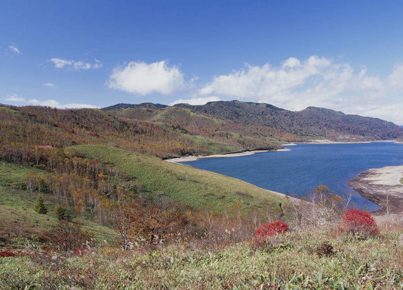 无人,横图,室外,白天,正面,旅游,度假,草地,草坪,湖,湖泊,美景,秋季,山,山脉,树林,水,植物,日本,亚洲,许多,阴影,光线,影子,湖面,景观,山峰,水流,水面,云,云朵,山峦,云彩,娱乐,草,树,树木,红色,蓝色,绿色,白云,蓝天,天空,阳光,自然,湖水,群山,天,享受,休闲,景色,放松,生长,成长,自然风光,东亚,本州,关东地方,本州岛,日本国,群马,群马县,秋,秋天,彩图