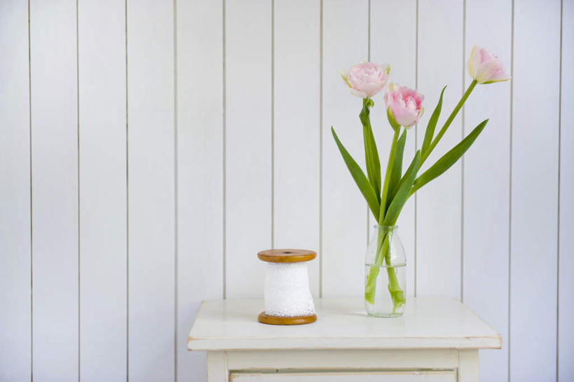 无人,横图,室内,白天,正面,爱情,桌面,桌子,郁金香,静物,花瓶,叶子,三朵,条纹,盛开,墙,粉红,祝福,花蕾,墙壁,墙面,玻璃制品,花,花瓣,花朵,鲜花,粉色,绿色,玻璃瓶,瓶子,花束,花苞,花蕊,表白,荣誉,线轴,永恒,郁香,洋荷花,草麝香,彩图