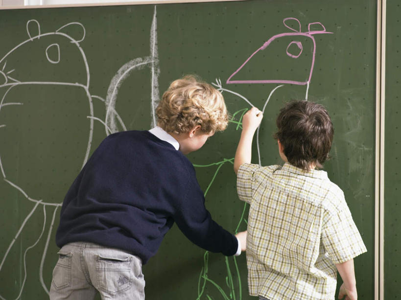 西方人,儿童,两个人,伙伴,朋友,学生,学校,站,横图,室内,白天,友谊,纯洁,欧洲,欧洲人,握,写,服装,笔,工具,拿,拿着,注视,休闲装,校园,小孩,背面,衣服,粉笔,学习用品,黑板,观察,看,站着,休闲,教室,同学,休闲服,可爱,童年,童趣,教学,握着,服饰,观看,文具用品,察看,校友,关注,童真,烂漫,无邪,同窗,学友,耐磨,白垩,教学黑板,天真,友情,男孩,男人,男性,白种人,站立,半身,彩图,男生