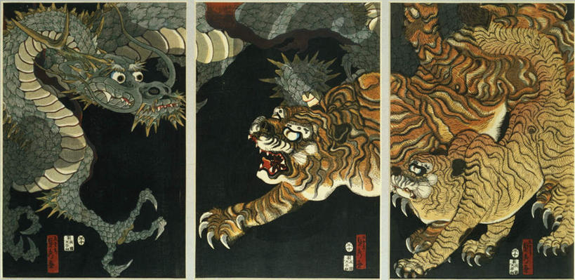 牙齿,无人,站,横图,室内,白天,正面,绘画,成功,哺乳动物,虎,野生动物,油画,三只,咆哮,锐利,艺术,龙,古典,注视,文化,动物,工艺品,观察,看,品味,站着,张嘴,观看,美术,察看,锋利,尖锐,高雅,高贵,关注,图腾,传说,尖利,凶猛,张大嘴巴,怒吼,美学,祥瑞,灵兽,权势,尊荣,呼啸,犀利,厉害,狂嗥,残暴,幸运,凶残,齿,牙,牙龈,张开嘴,老虎,站立,半身,彩图