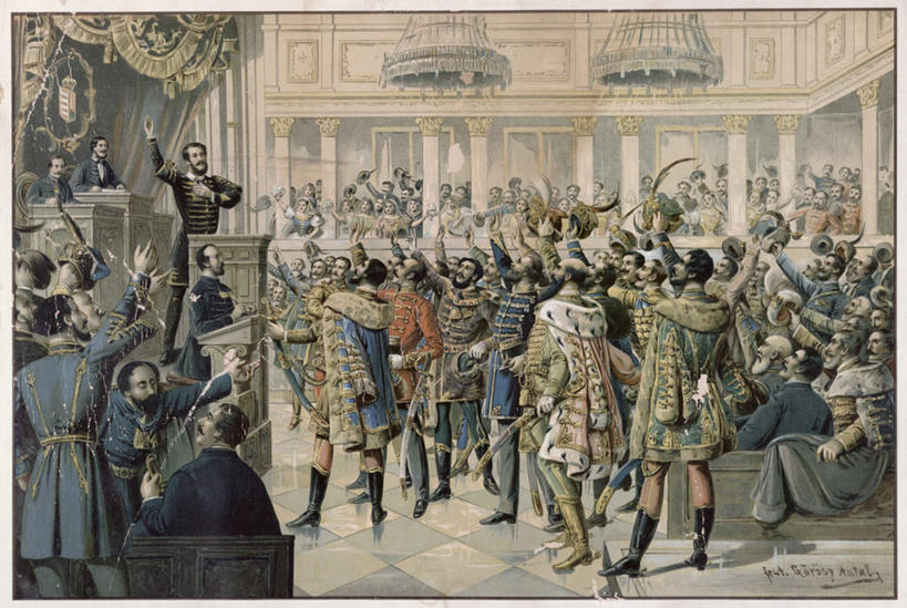 西方人,背部,无人,同事,站,坐,举,说,横图,室内,白天,正面,民族服装,讨论,绘画,成功,合作,团队,集体,信心,竞争,椅子,照明,油画,欧洲,欧洲人,对抗,握,欢呼,艺术,冲突,堡垒,城堡,木椅,拱门,灯光,许多人,古典,拿,拿着,注视,破坏,文化,喇叭,队伍,吊灯,灯,话筒,讲台,工艺品,灯具,观察,看,品味,托,站着,一群人,武器,战争,握着,观看,军人,照亮,美术,损坏,察看,领导,高雅,喝彩,剑,攻击,威胁,武士,照明设备,要塞,成就,对立,关注,矛盾,传声筒,兵器,演说台,防御,合伙,领袖,演讲台,美学,敌对,挫败,斗争,抗拒,抗衡,杀伤,威慑,甲士,设防,百兵之君,短兵,交流,危险,男人,男性,年轻男性,白种人,沟通,讲话,交谈,举起,举手,举着,商讨,说话,谈话,向上举,向上伸,向上托,站立,坐着,彩图,全身,传统服装,民俗服