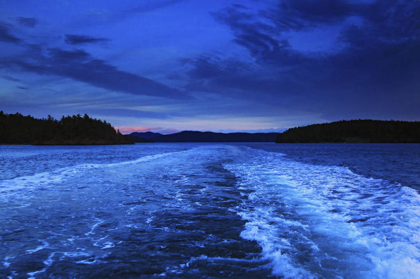 无人,横图,室外,白天,海洋,日落,美国,岛,船尾波,摄影,华盛顿州,彩图,旅行