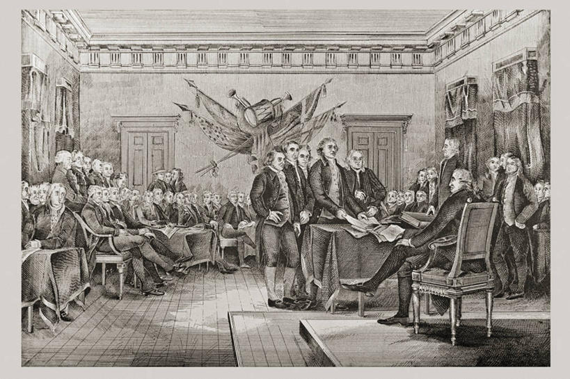 成年人,中年人,横图,黑白,插画,室内,白天,数码,科技,美国,阴影,网络,许多人,高光,几何,计算机图形,合成,图画,历史,画,一群人,电脑合成图,数码合成图,合成图,漫画,宾夕法尼亚,写实,具体,具象,独立宣言,中年男性