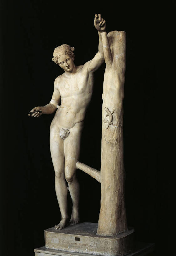 裸体,无人,站,竖图,室内,蜥蜴,雕塑,黑色背景,神话,标志,雕像,符号,拿着,历史,标识,树干,古代,摄影,性别符号,古希腊,美术工艺,彩图,神,无花果叶,男性符号