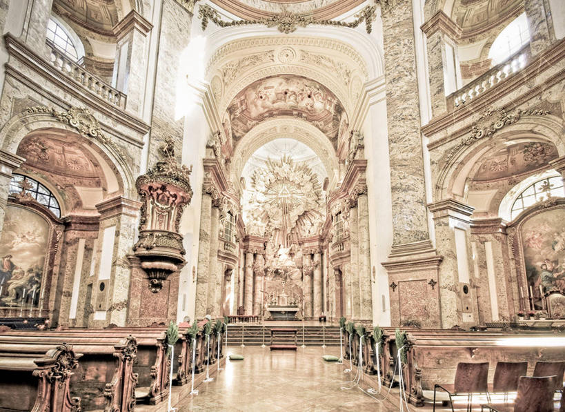 无人,教堂,横图,室内,正面,建筑,奥地利,维也纳,长椅,拱门,首都,摄影,宗教,灵性,彩图