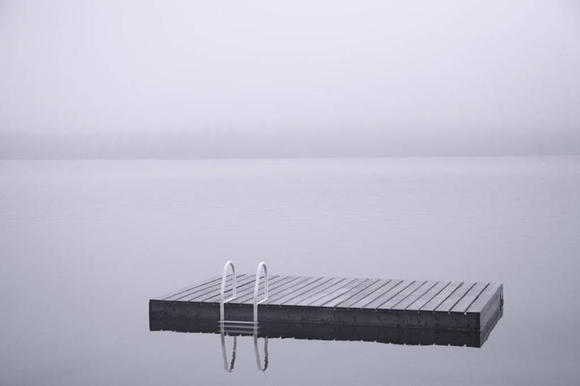 无人,横图,黑白,室外,白天,湖,雾,加拿大,漂浮,安静,摄影,宁静,安大略省