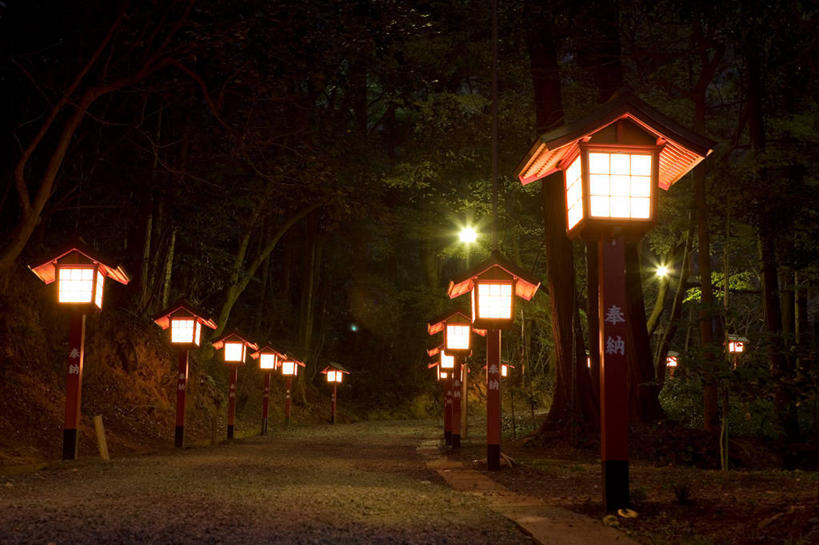 无人,寺庙,横图,室外,夜晚,日本,一排,日本文化,整齐,灯笼,排列,摄影,宗教,宁静,照亮,神殿,宗教建筑,队列,福冈,彩图