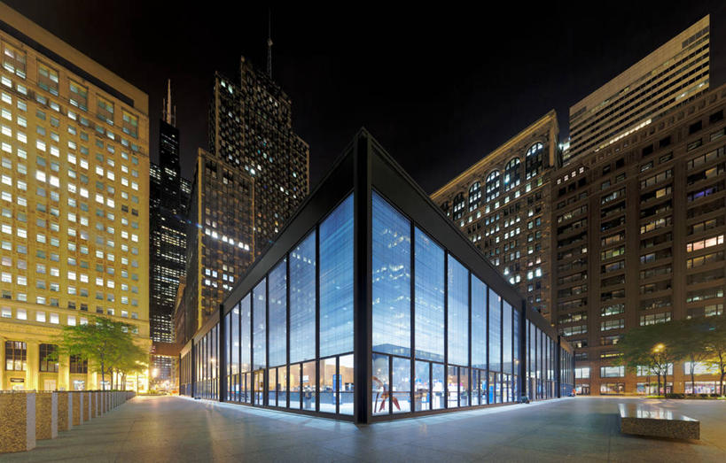 无人,邮局,广场,横图,室外,夜晚,城市,建筑,美国,现代,摄影,照亮,伊利诺斯州,芝加哥市,彩图