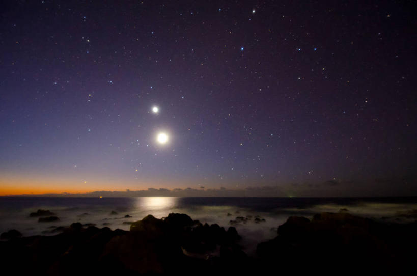 无人,横图,室外,夜晚,水,太阳,日本,反射,太空,月亮,星星,黎明,天空,自然,行星,摄影,金星,太阳系,星座,宁静,照亮,天文学,彩图,空间探索