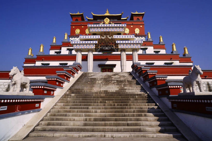 无人,横图,室外,白天,城市,建筑,柱子,台阶,摄影,宗教,佛教,中国文化,江苏省,万里无云,曼荼罗,彩图