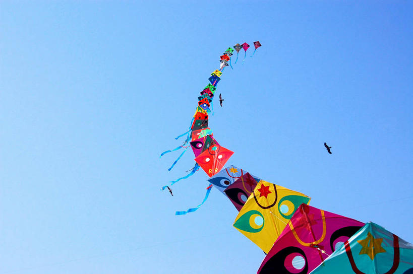 无人,横图,室外,白天,印度,三只,一排,许多,丰富,庆祝,整齐,鸟类,很多,飞,排列,风筝,摄影,多样,队列,印度文化,万里无云,古吉拉特邦,彩图,艾哈迈达巴德,传统节日