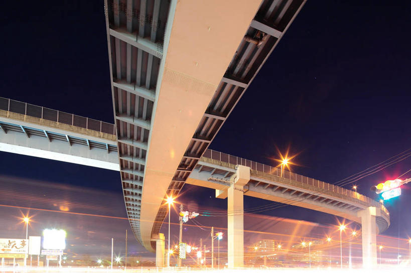 无人,横图,室外,夜晚,仰视,建筑,路灯,东京,日本,路口,首都,联系,运输,摄影,照亮,彩图,低角度拍摄