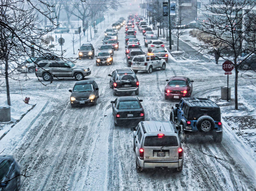 无人,横图,室外,白天,雪,城市,路,汽车,美国,许多,冬天,天气,很多,寒冷,运输,摄影,芝加哥市,彩图,交通堵塞