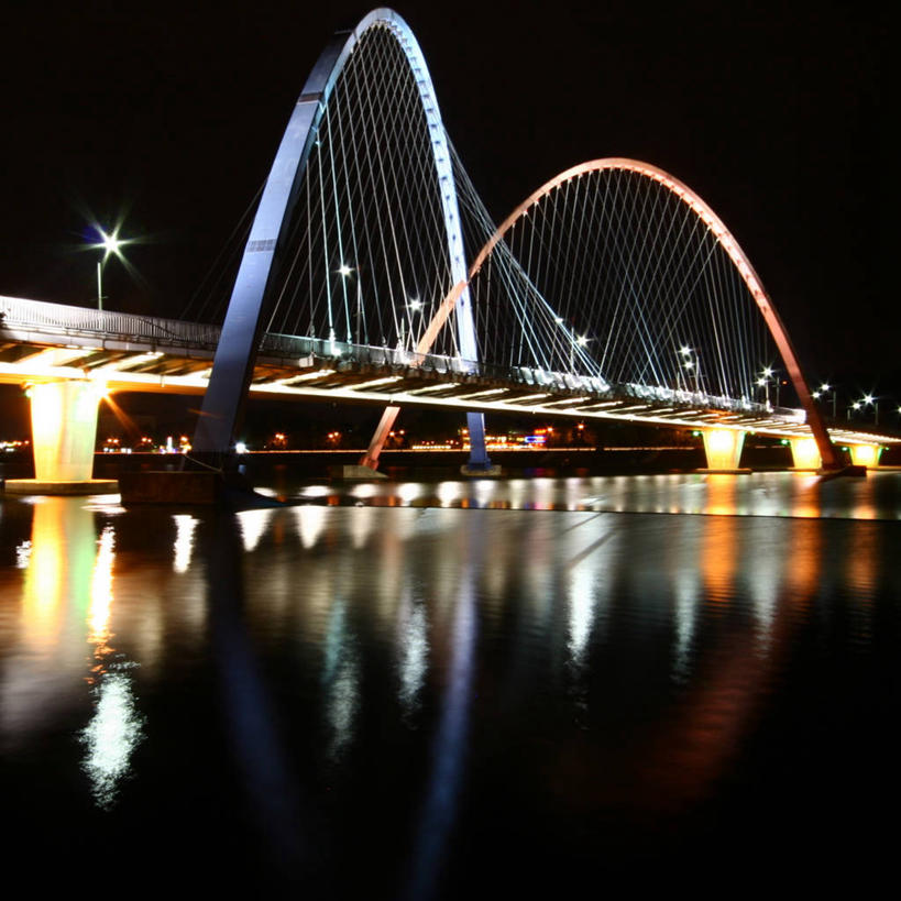 无人,方图,室外,夜晚,湖,建筑,韩国,反射,桥,联系,现代,运输,摄影,吊桥,照亮,万里无云