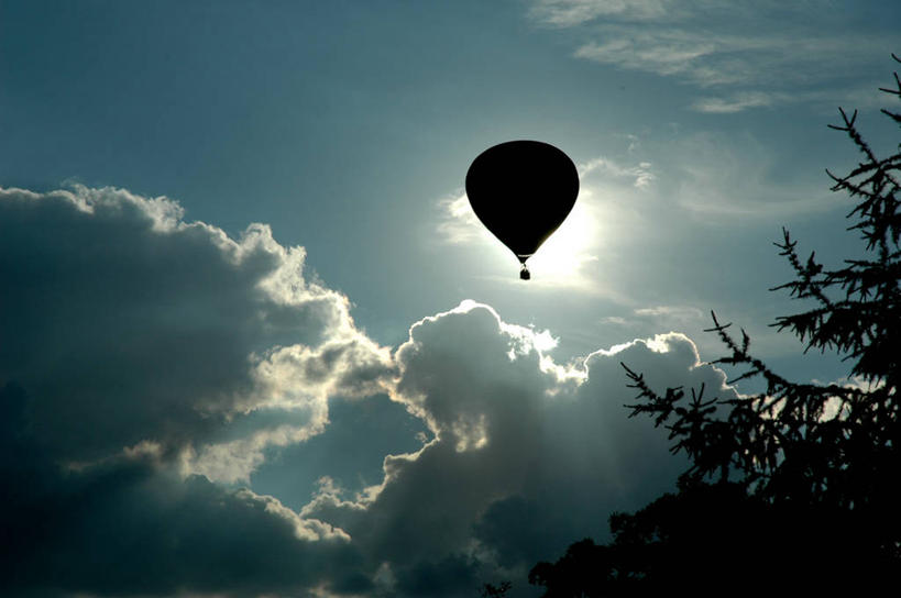 无人,横图,室外,白天,自由,德国,云,半空,树,天空,热气球,运输,摄影,剪影,逆光,中欧,冒险