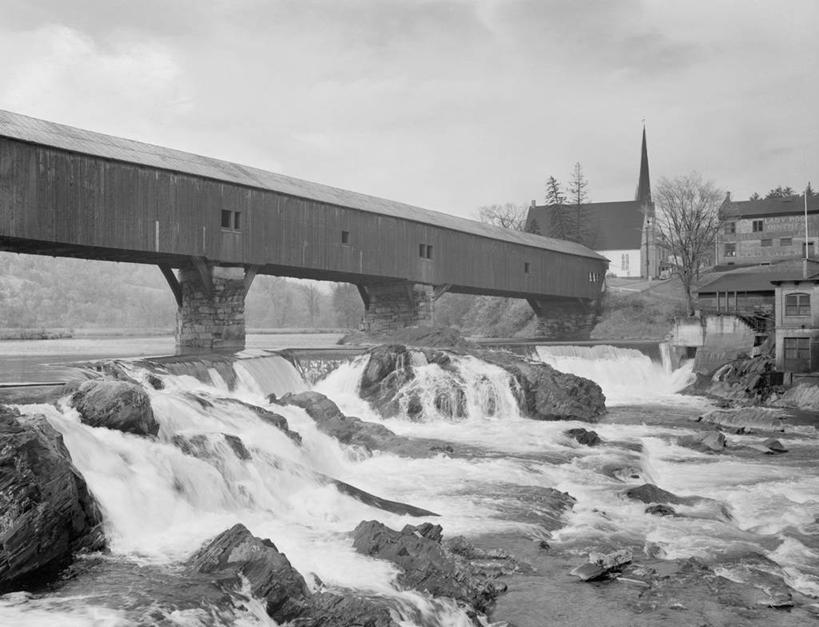 无人,横图,黑白,室外,白天,河流,建筑,美国,城镇,摄影,廊桥