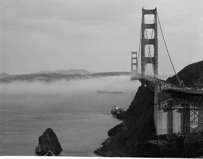 无人,横图,黑白,室外,海洋,雾,建筑,美国,桥,黎明,运输,摄影,加利福尼亚,金门大桥,旧金山