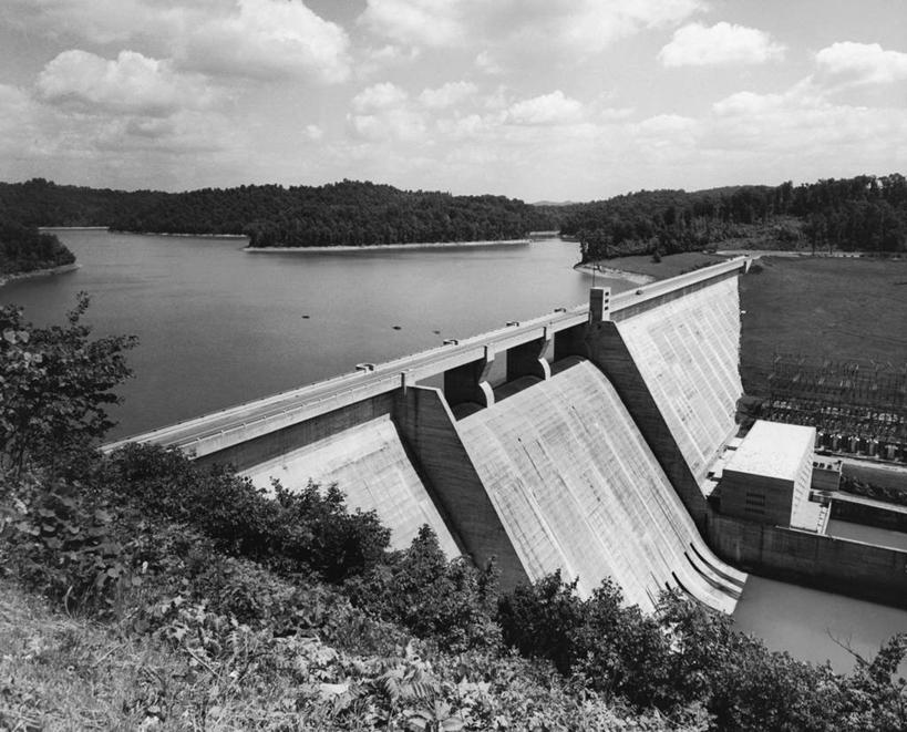 无人,横图,黑白,室外,白天,技术,河流,水,美国,云,水坝,天空,摄影,能源,灌木,北美,替代能源,水力发电,田纳西