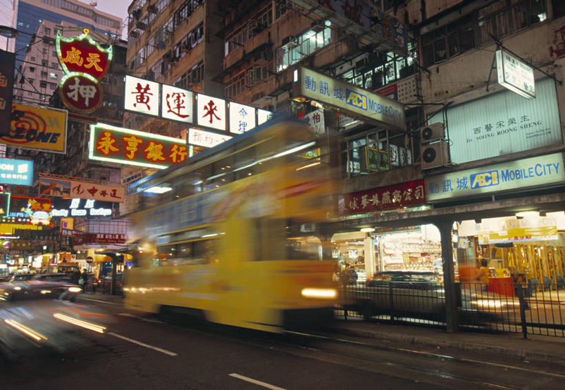 无人,横图,夜晚,城市,香港,亚洲,缆车,运输,摄影,铜锣湾,彩图