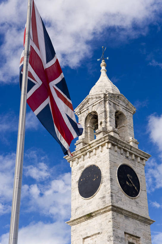 无人,竖图,室外,旗帜,岛,城镇,钟塔,大西洋,摄影,百慕大,彩图