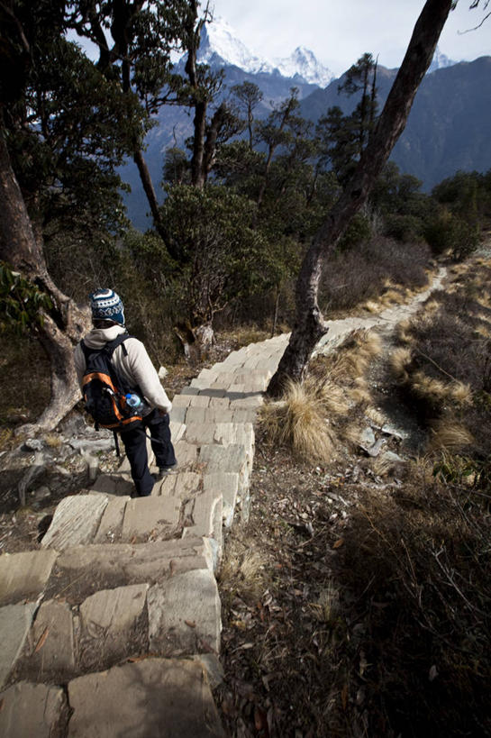 成年人,一个人,竖图,室外,白天,旅游,度假,探险,楼梯,帽子,尼泊尔,仅一个男性,冬天,娱乐,背面,享受,休闲,放松,寒冷,摄影,背包客,编织帽,冒险,男人,休闲活动,彩图