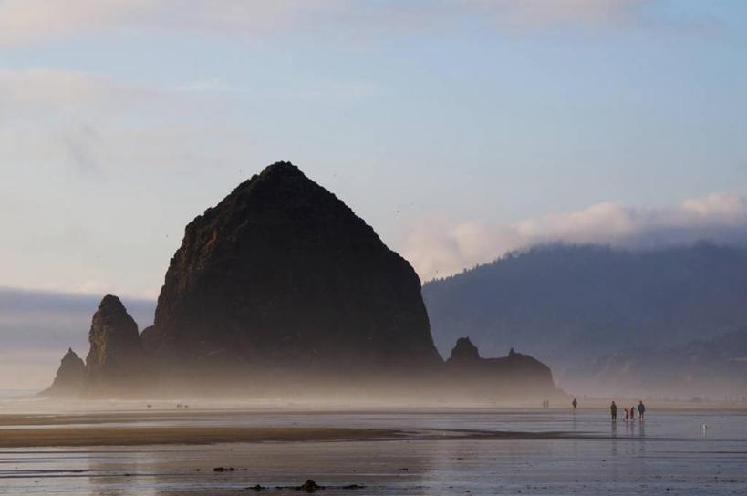 横图,室外,白天,水,雾,美国,地形,宏伟,风景,摄影,岩层,俄勒冈州,海滩,岩石,彩图,旅行,对焦,潮水坑