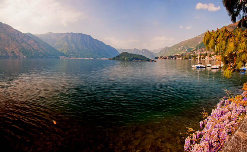 无人,横图,室外,白天,湖,山,船,意大利,反射,花,风景,自然,运输,摄影,伦巴第大区,科摩湖,科莫,彩图