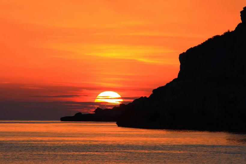 无人,横图,室外,海洋,日落,山,太阳,西班牙,反射,云,风景,自然,摄影,宁静,剪影,伊比沙岛,彩图