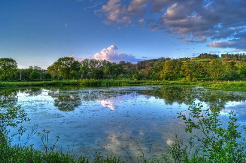 无人,横图,室外,白天,湖,美景,西班牙,反射,景观,云,草,树,风景,天空,自然,景色,摄影,宁静,自然风光,阿斯图里亚斯,彩图,希洪