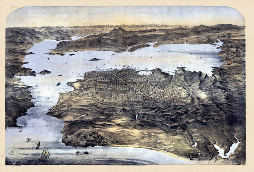 无人,横图,俯视,地图,历史,古董,加利福尼亚,旧金山,彩图,高角度拍摄