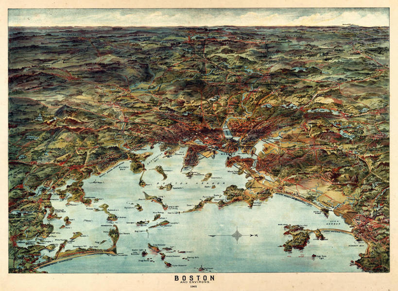 无人,横图,俯视,地图,历史,古董,波士顿,马萨诸塞,彩图,高角度拍摄