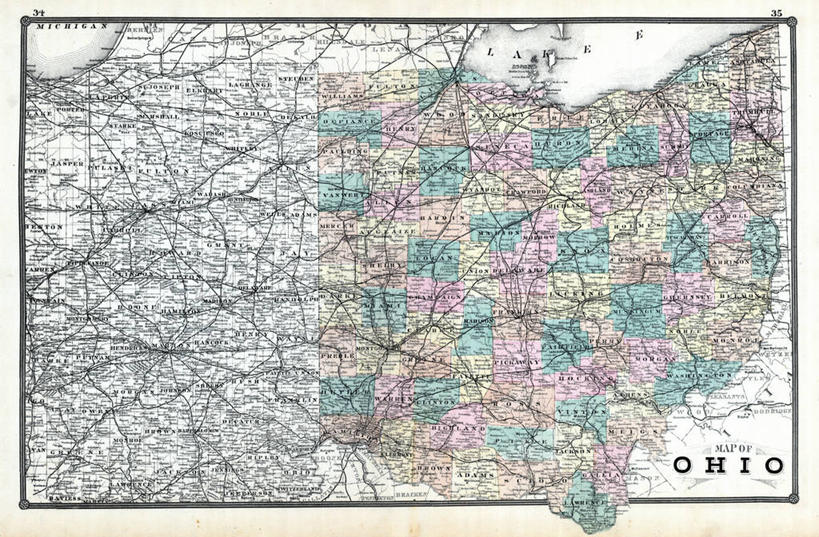无人,横图,地图,历史,古董,俄亥俄州,威斯康星,彩图