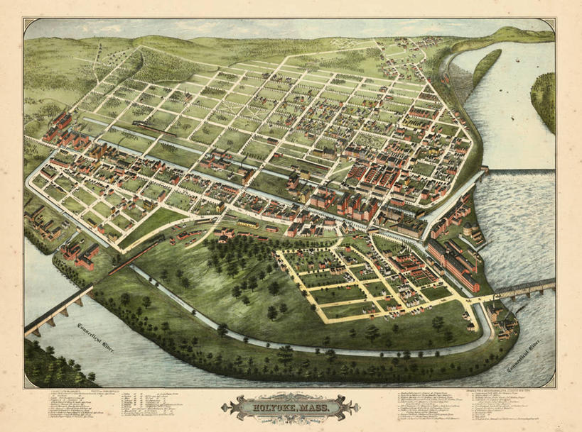 无人,横图,俯视,地图,历史,古董,马萨诸塞,彩图,高角度拍摄,霍利奥克