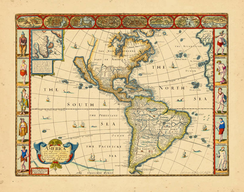 无人,横图,地图,历史,南美,古董,北美,彩图