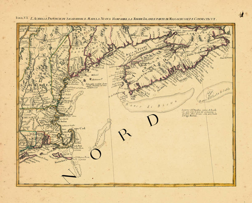无人,横图,地图,历史,古董,中美洲,新斯科舍,彩图