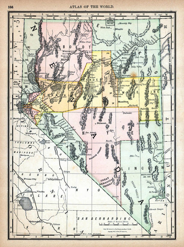 无人,竖图,地图,历史,古董,内华达州,彩图,地图学