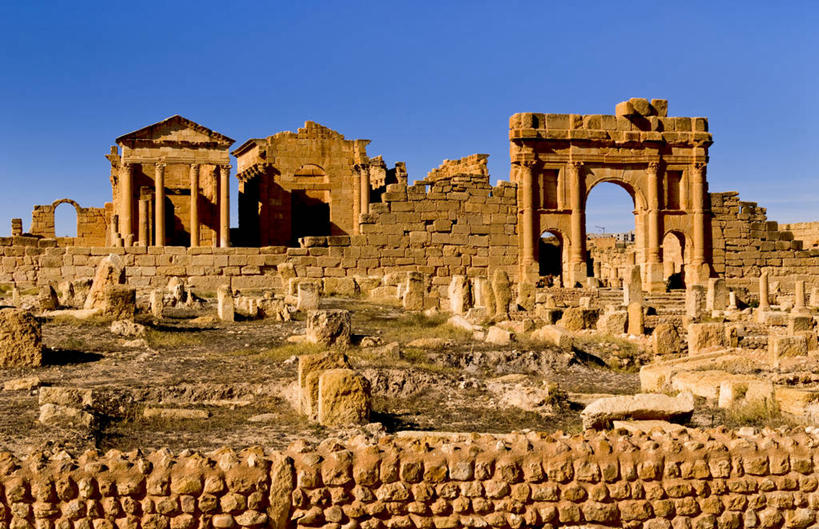 无人,横图,室外,白天,建筑,突尼斯,柱子,石墙,古罗马,废墟,摄影,万里无云,古代文明,彩图,旅行