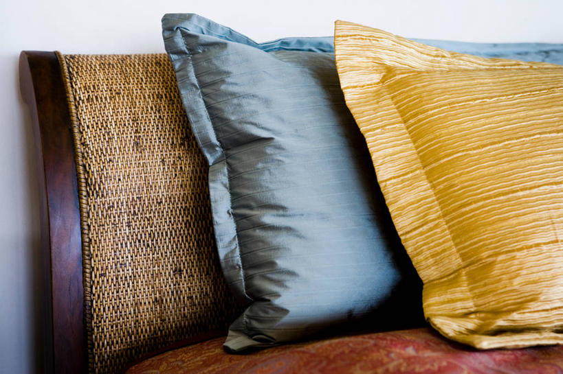 无人,家,横图,室内,特写,床,家具,卧室,建筑,美国,床上用品,蓝色,枕头,建造,北美,瓦胡岛