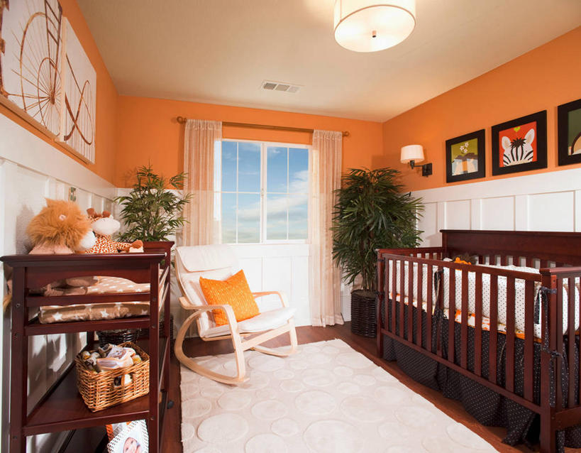 无人,家,横图,室内,白天,家具,椅子,日光,美国,摇椅,座位,橙色,建造,婴儿床,北美,加利福尼亚,维塞利亚