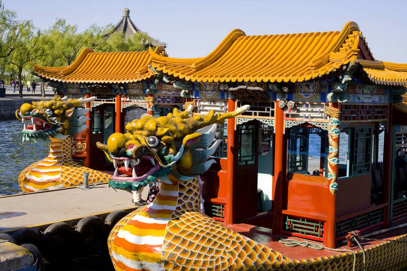 公园,颐和园,寺庙,宫殿,横图,彩色,室外,白天,旅游,湖,建筑,船,雕塑