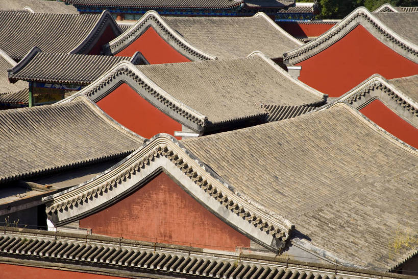 横图,名胜古迹,建筑,中国,亚洲,朝拜,局部,地砖,房屋,屋顶,瓦,历史,传统,古代,红色,祈祷,旅游胜地,摄影,宗教,佛教,东亚,喇嘛,佛陀,藏传佛教,中华人民共和国,河北省,承德,古远,彩图,庙,普宁寺,bj174